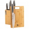 KOMPLET 5 NOŻY KUCHENNYCH W BLOKU MAGNETYCZNYM + DESKA BAMBUSOWA