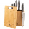 KOMPLET 5 NOŻY KUCHENNYCH W BLOKU MAGNETYCZNYM + DESKA BAMBUSOWA