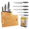 KOMPLET 5 NOŻY KUCHENNYCH W BLOKU MAGNETYCZNYM + DESKA BAMBUSOWA