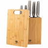 KOMPLET 5 NOŻY KUCHENNYCH W BLOKU MAGNETYCZNYM + DESKA BAMBUSOWA