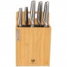KOMPLET 5 NOŻY KUCHENNYCH W BLOKU MAGNETYCZNYM + DESKA BAMBUSOWA