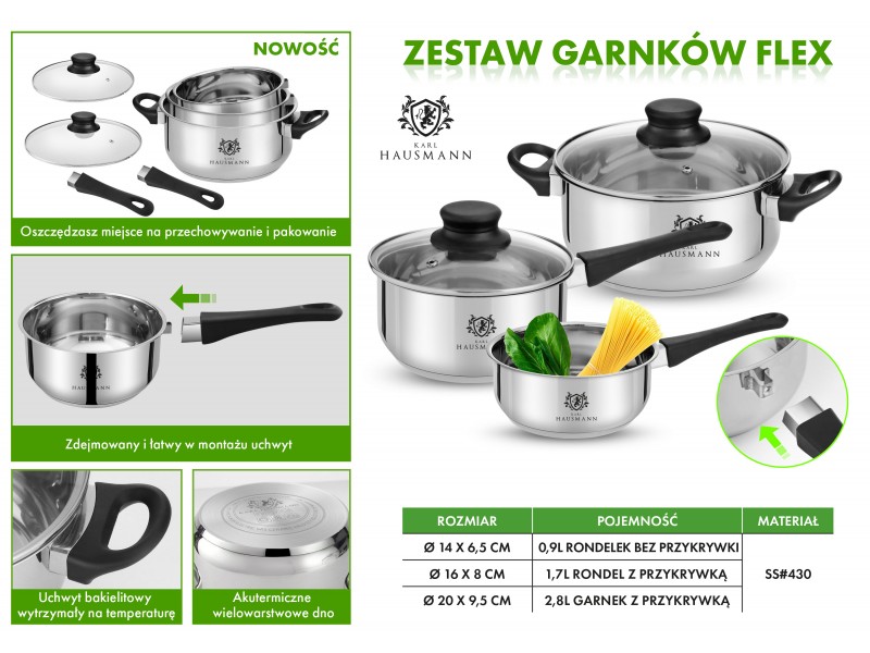 ZESTAW GARNKÓW STALOWYCH INDUKCJA GAZ FLEX