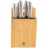 KOMPLET 5 NOŻY KUCHENNYCH W BLOKU MAGNETYCZNYM + DESKA BAMBUSOWA