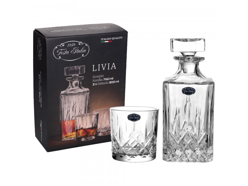 ZESTAW DO WHISKY KARAFKA 760 ML + 2 X SZKLANKA 300 ML LIVIA