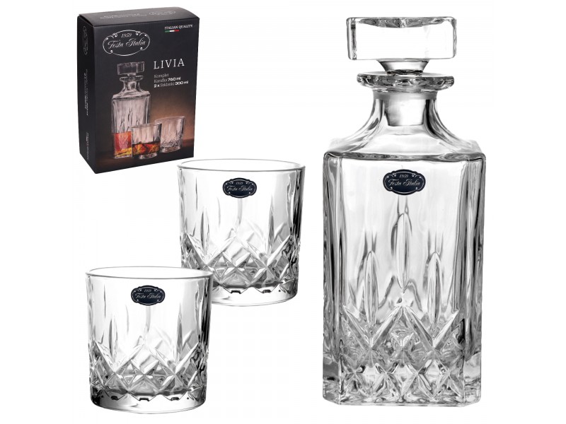 ZESTAW DO WHISKY KARAFKA 760 ML + 2 X SZKLANKA 300 ML LIVIA