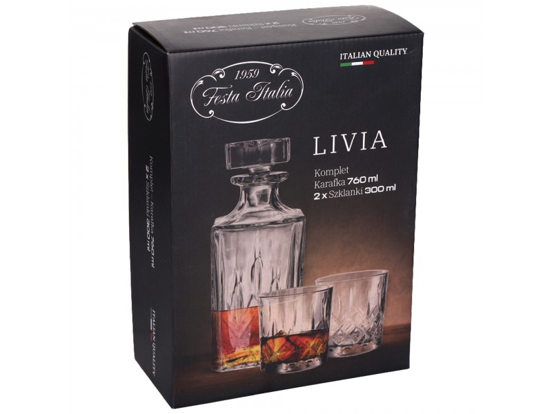 ZESTAW DO WHISKY KARAFKA 760 ML + 2 X SZKLANKA 300 ML LIVIA