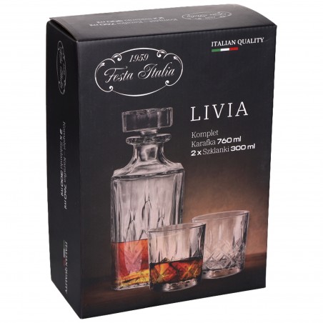 ZESTAW DO WHISKY KARAFKA 760 ML + 2 X SZKLANKA 300 ML LIVIA