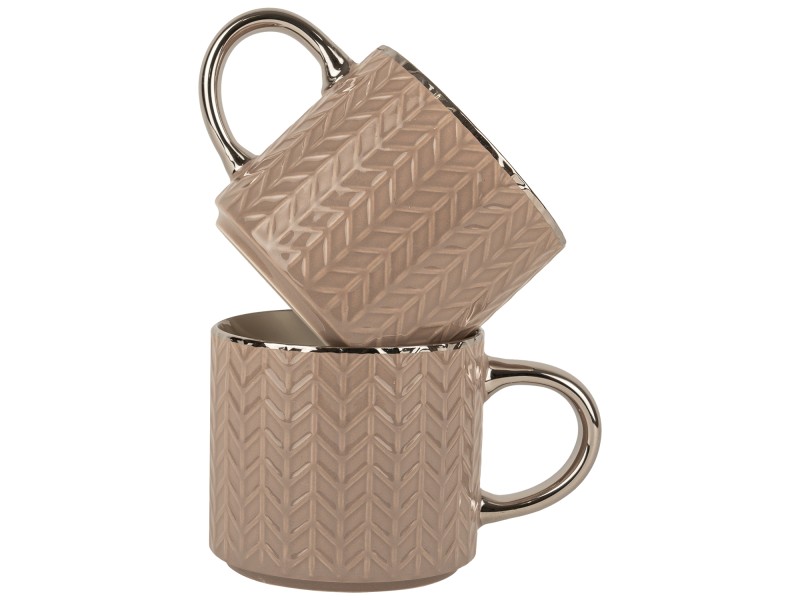 Kubek Porcelanowy 470 ml Brudny Róż ze Srebrnym Uchem