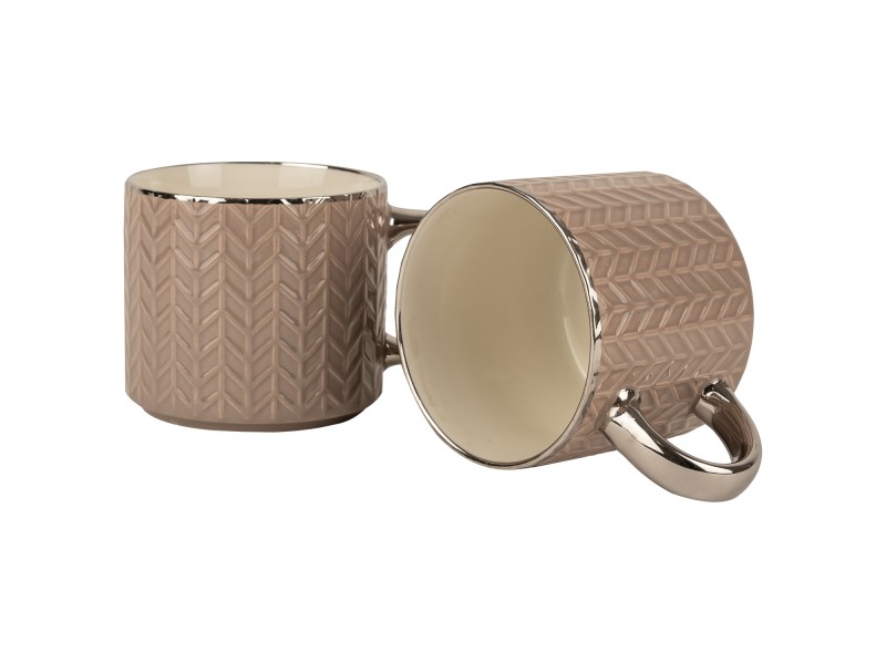 Kubek Porcelanowy 470 ml Brudny Róż ze Srebrnym Uchem