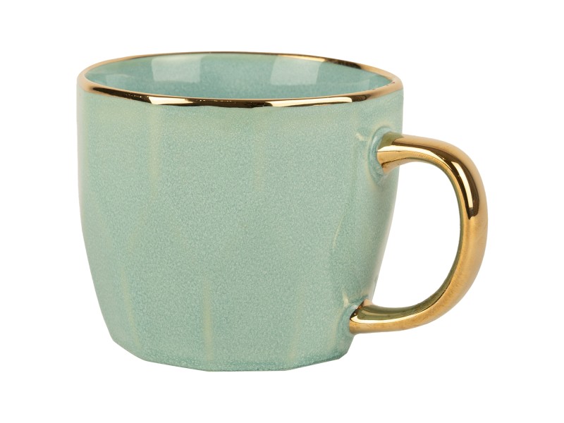 Kubek Porcelanowy 400 ml Miętowy ze Złotym Uchem