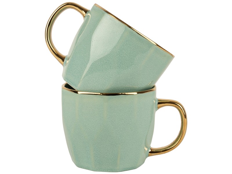 Kubek Porcelanowy 400 ml Miętowy ze Złotym Uchem