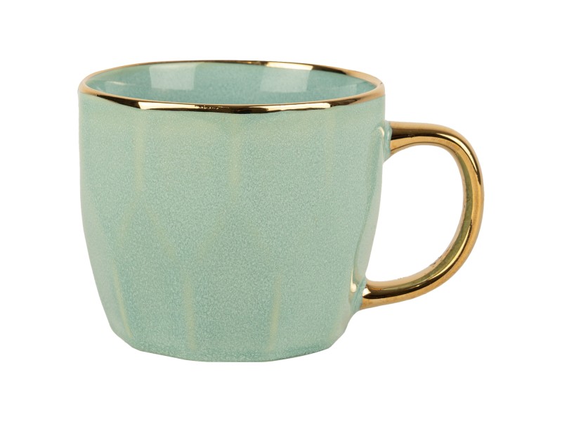 Kubek Porcelanowy 400 ml Miętowy ze Złotym Uchem