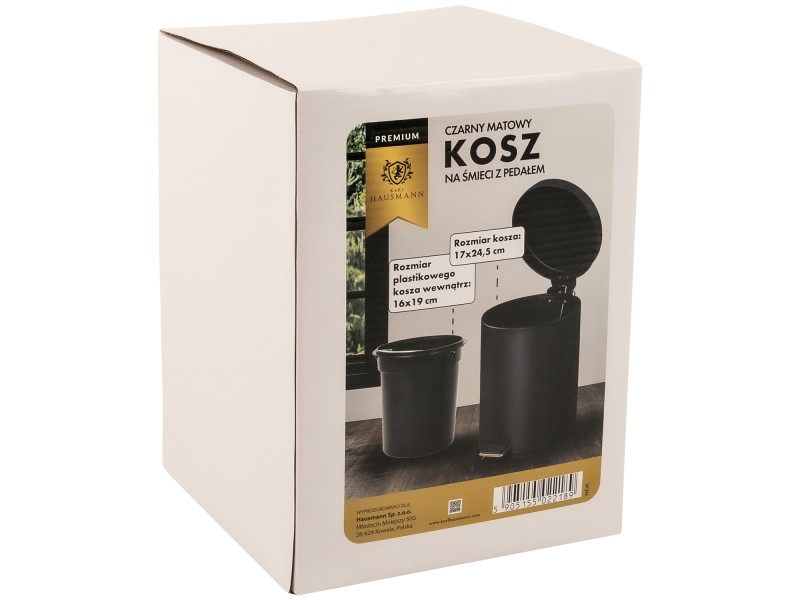 Kosz na Śmieci 5L Czarny Matowy z Pedałem i Wyjmowanym Koszem
