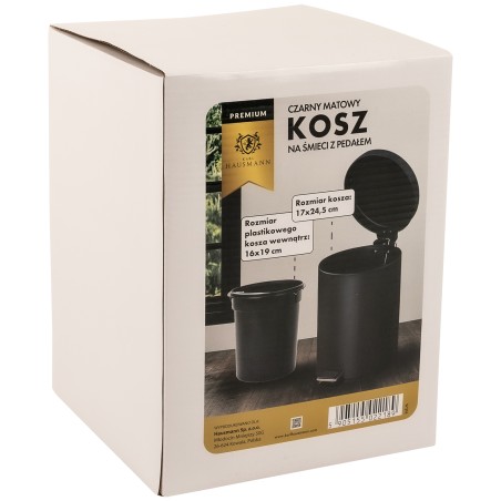 Kosz na Śmieci 5L Czarny Matowy z Pedałem i Wyjmowanym Koszem
