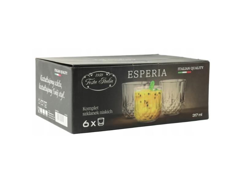 Zestaw 6 Szklanek do Whisky Drinków 317 ml Szklanki Niskie Esperia FESTA ITALIA Szkło Prezent