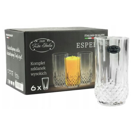 Zestaw 6 Szklanek do Napojów Whisky Drinków 246 ml Szklanki Wysokie Esperia FESTA ITALIA Szkło Prezent