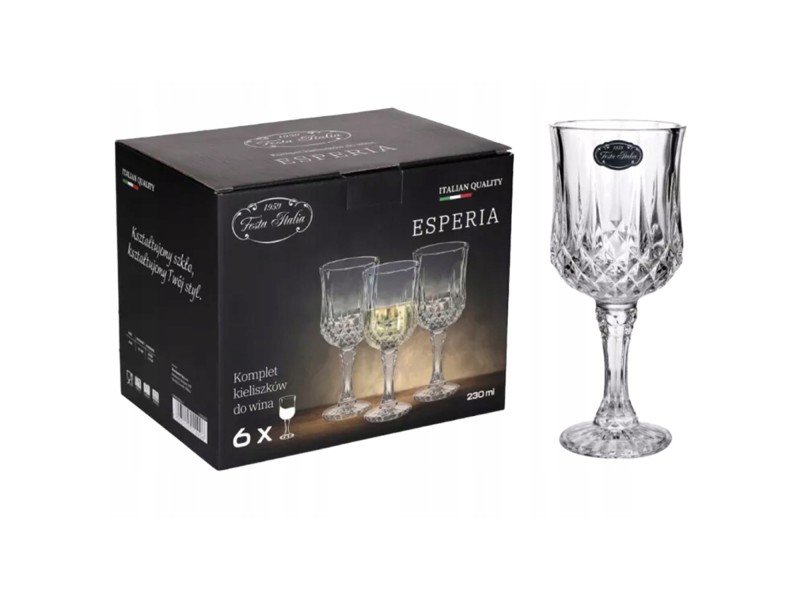 Zestaw 6 kieliszków do wina 230 ml FESTA ITALIA – szkło do białego i czerwonego wina, drinków, napojów
