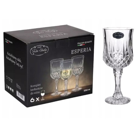 Zestaw 6 kieliszków do wina 230 ml FESTA ITALIA – szkło do białego i czerwonego wina, drinków, napojów