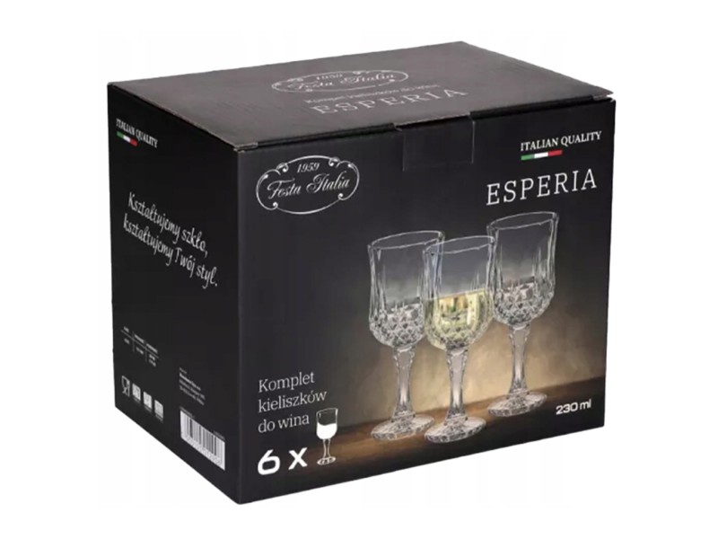 Zestaw 6 kieliszków do wina 230 ml FESTA ITALIA – szkło do białego i czerwonego wina, drinków, napojów