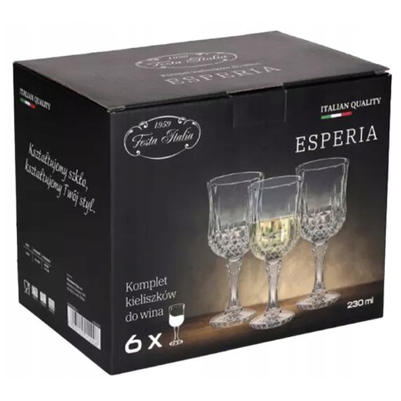 Zestaw 6 kieliszków do wina 230 ml FESTA ITALIA – szkło do białego i czerwonego wina, drinków, napojów
