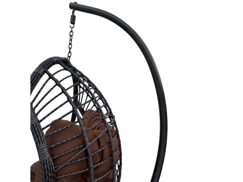 Fotel wiszący kokon ogrodowy z poduszką 130kg technorattan czarny Viking na stelażu balkon taras