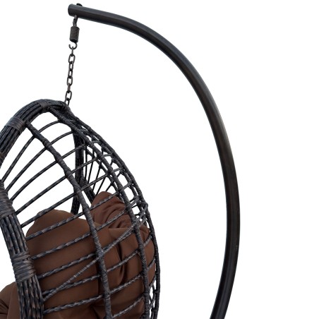 Fotel wiszący kokon ogrodowy z poduszką 130kg technorattan czarny Viking na stelażu balkon taras