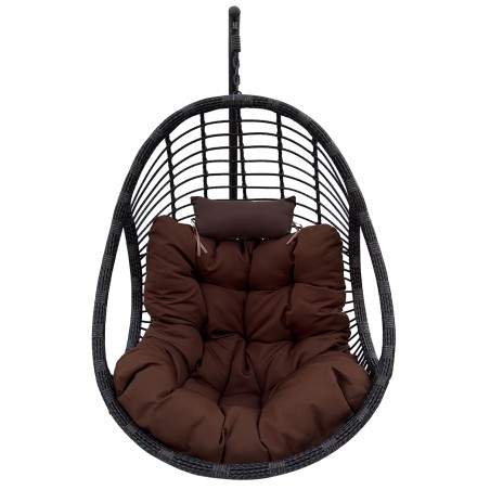 Fotel wiszący kokon ogrodowy z poduszką 130kg technorattan czarny Viking na stelażu balkon taras
