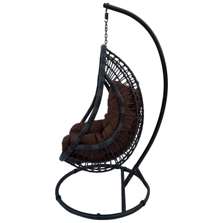 Fotel wiszący kokon ogrodowy z poduszką 130kg technorattan czarny Viking na stelażu balkon taras