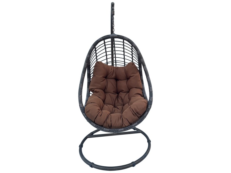 Fotel wiszący kokon ogrodowy z poduszką 130kg technorattan czarny Viking na stelażu balkon taras