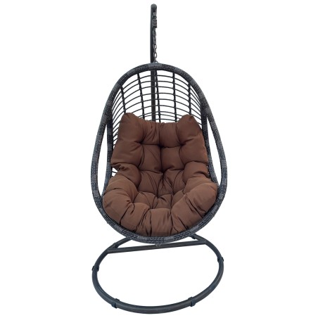 Fotel wiszący kokon ogrodowy z poduszką 130kg technorattan czarny Viking na stelażu balkon taras
