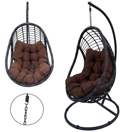 Fotel wiszący kokon ogrodowy z poduszką 130kg technorattan czarny Viking na stelażu balkon taras