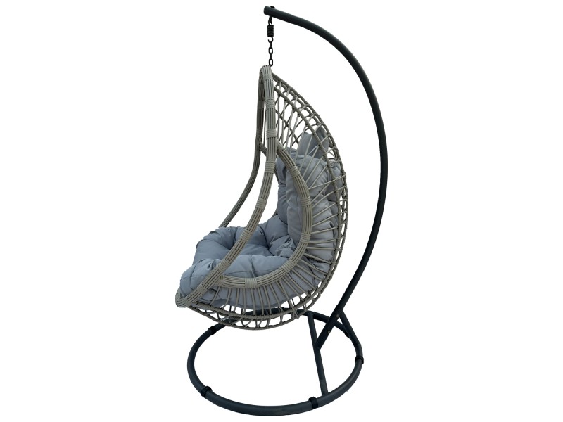 Fotel wiszący kokon ogrodowy szary na stelażu technorattan Viking 130kg z poduszką