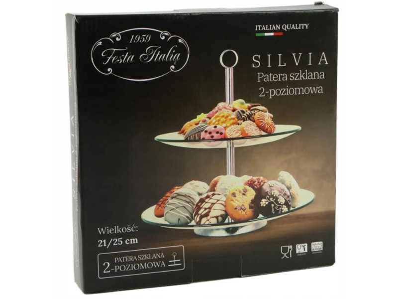 Szklana patera 2-poziomowa FESTA ITALIA Silvia 25/21 cm – do ciasta, owoców, deserów