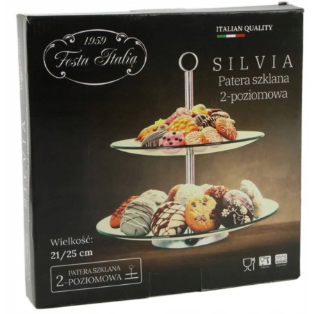 Szklana patera 2-poziomowa FESTA ITALIA Silvia 25/21 cm – do ciasta, owoców, deserów