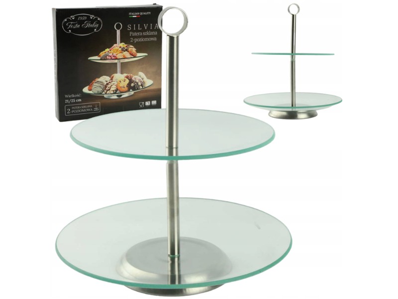 Szklana patera 2-poziomowa FESTA ITALIA Silvia 25/21 cm – do ciasta, owoców, deserów