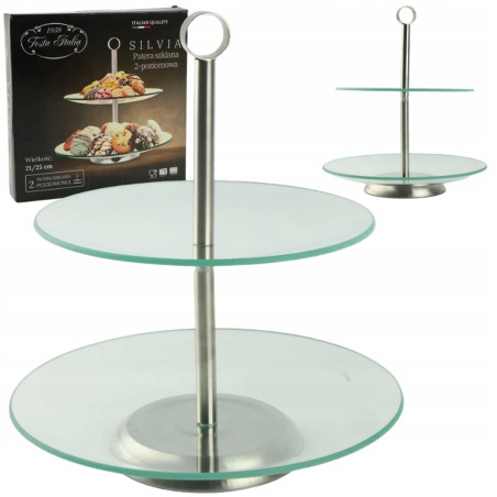 Szklana patera 2-poziomowa FESTA ITALIA Silvia 25/21 cm – do ciasta, owoców, deserów