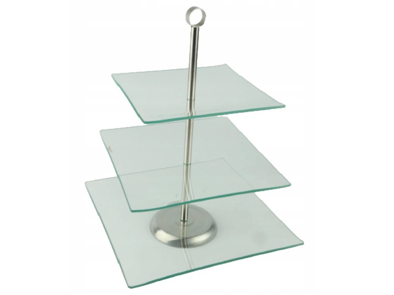 Szklana patera 3-poziomowa FESTA ITALIA Savona – do ciasta, owoców i deserów, 40 cm