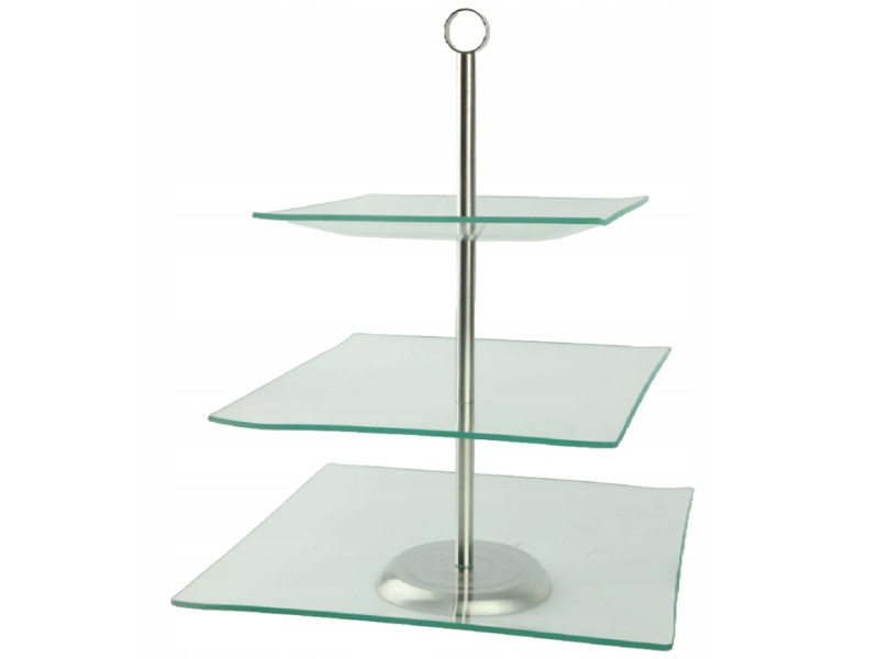 Szklana patera 3-poziomowa FESTA ITALIA Savona – do ciasta, owoców i deserów, 40 cm