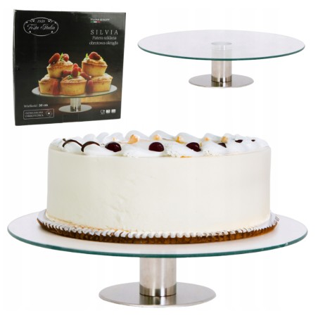 Szklana Patera Obrotowa 30 cm Silvia – FESTA ITALIA Elegancka Patera do Tortu, Ciasta, Owoców