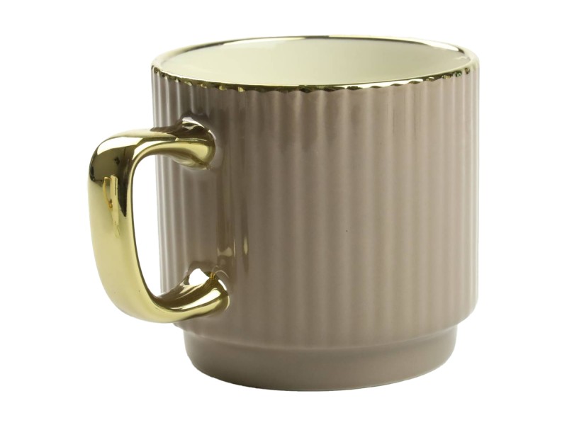 Porcelanowy kubek 320 ml ciemnobeżowy ze złotym zdobieniem – elegancki kubek do kawy i herbaty Festa Italia