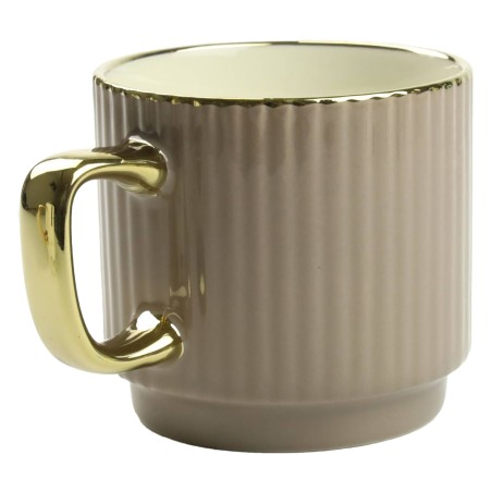 Porcelanowy kubek 320 ml ciemnobeżowy ze złotym zdobieniem – elegancki kubek do kawy i herbaty Festa Italia