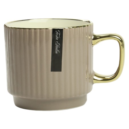 Porcelanowy kubek 320 ml ciemnobeżowy ze złotym zdobieniem – elegancki kubek do kawy i herbaty Festa Italia