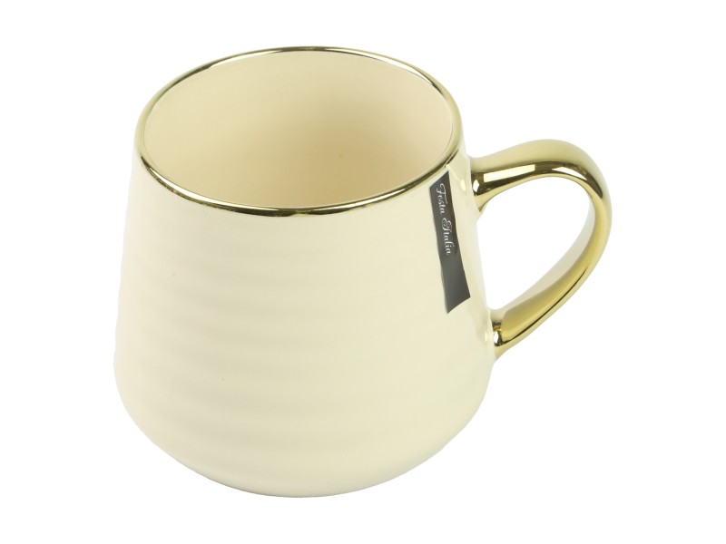 Kubek porcelanowy 570 ml kremowy ze złotem – elegancki kubek do kawy i herbaty Festa Italia