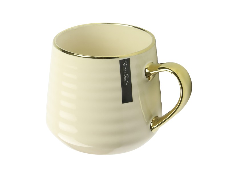 Kubek porcelanowy 570 ml kremowy ze złotem – elegancki kubek do kawy i herbaty Festa Italia