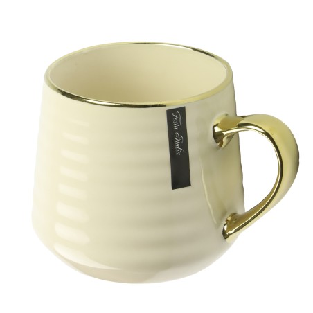Kubek porcelanowy 570 ml kremowy ze złotem – elegancki kubek do kawy i herbaty Festa Italia