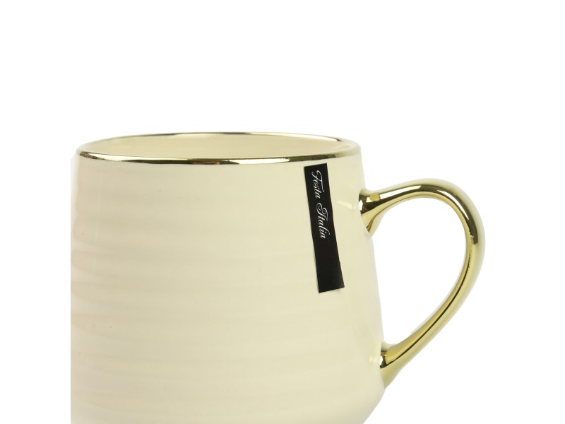 Kubek porcelanowy 570 ml kremowy ze złotem – elegancki kubek do kawy i herbaty Festa Italia