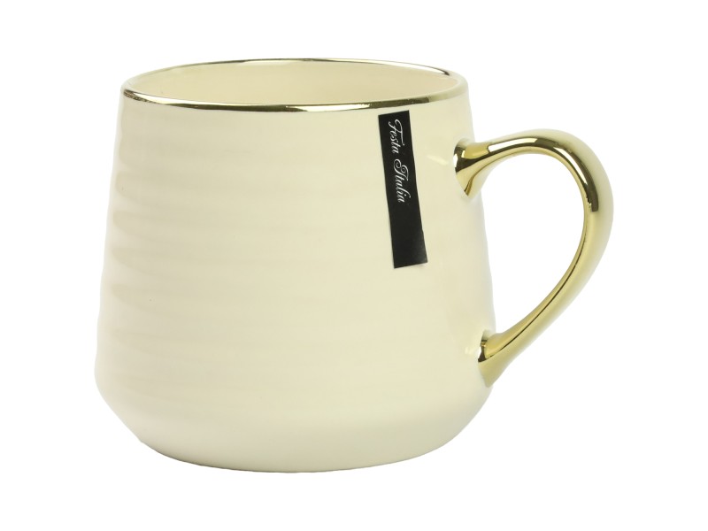 Kubek porcelanowy 570 ml kremowy ze złotem – elegancki kubek do kawy i herbaty Festa Italia
