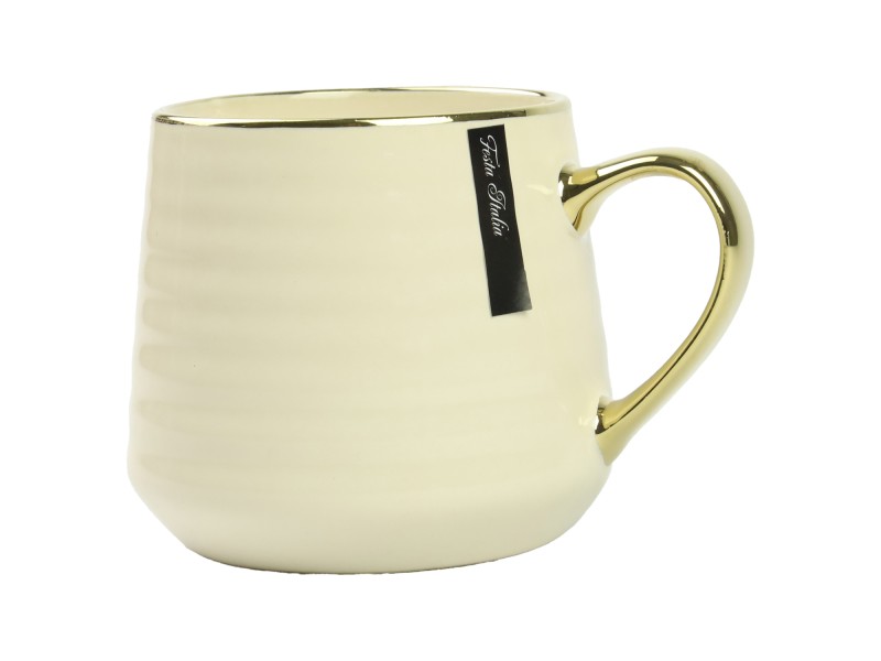 Kubek porcelanowy 570 ml kremowy ze złotem – elegancki kubek do kawy i herbaty Festa Italia