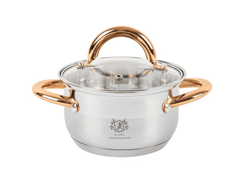 Garnek ze stali nierdzewnej 1,6L Karl Hausmann Solid Gold na indukcję z pokrywką – elegancki garnek stalowy do kuchni