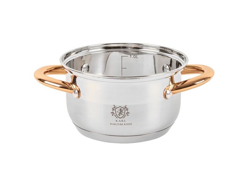 Garnek ze stali nierdzewnej 1,6L Karl Hausmann Solid Gold na indukcję z pokrywką – elegancki garnek stalowy do kuchni